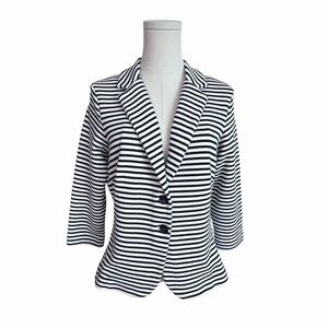 Pure Collection Navy White Striped Tailored Cropped‎ Blazer Jacket Women’s 8/10